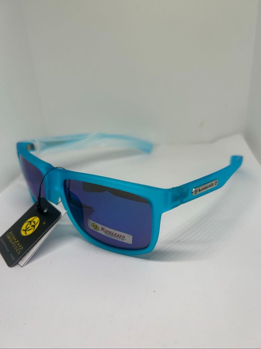 Biohazard Frosted Blue Mirrored UV400 Sunglasses NWT